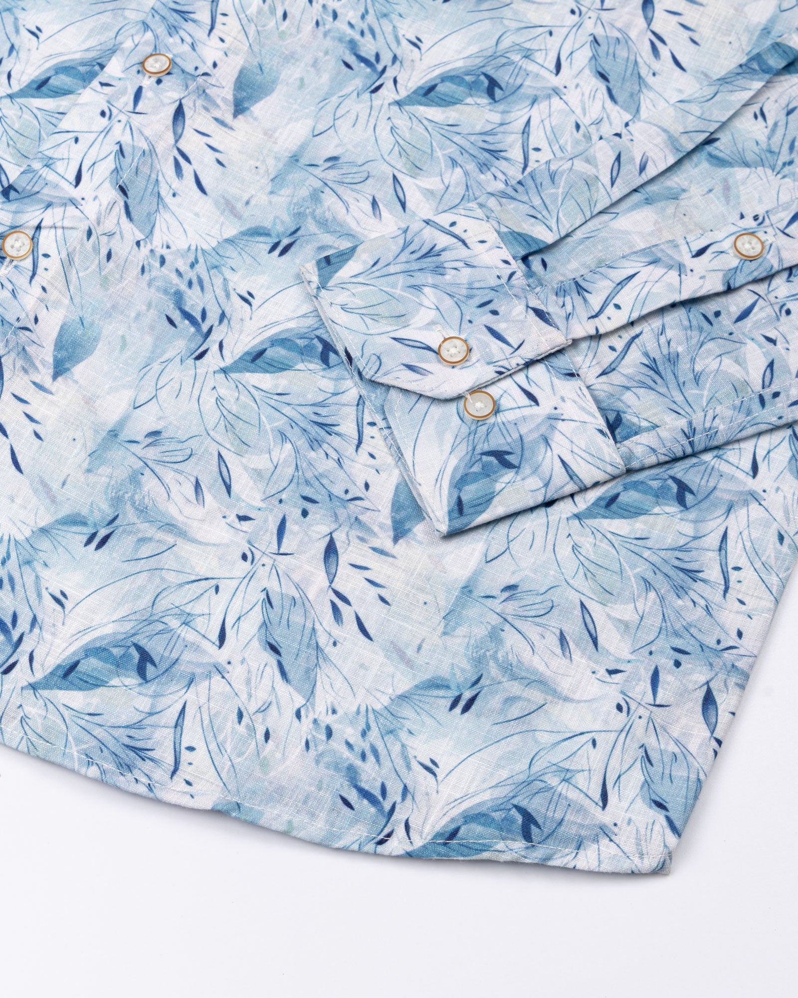 Dyncus Blue Floral Printed Linen Shirt - John Ellies