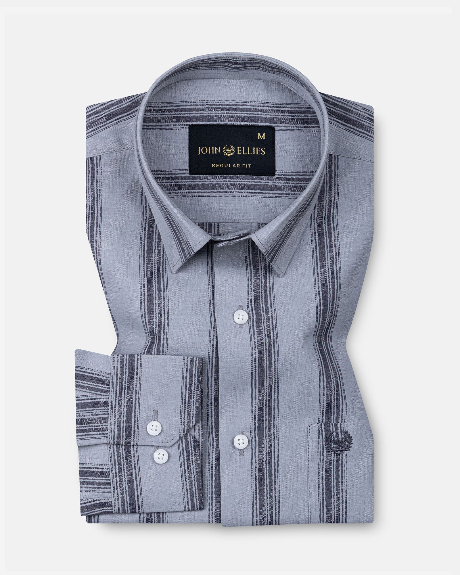 Rownin Grey Cotton Stripes Shirt - John Ellies