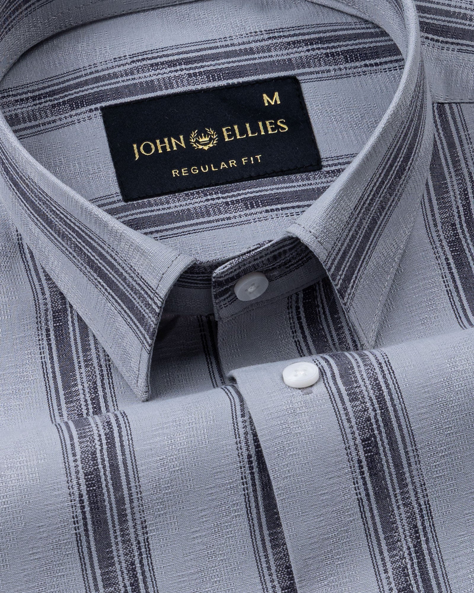 Rownin Grey Cotton Stripes Shirt - John Ellies