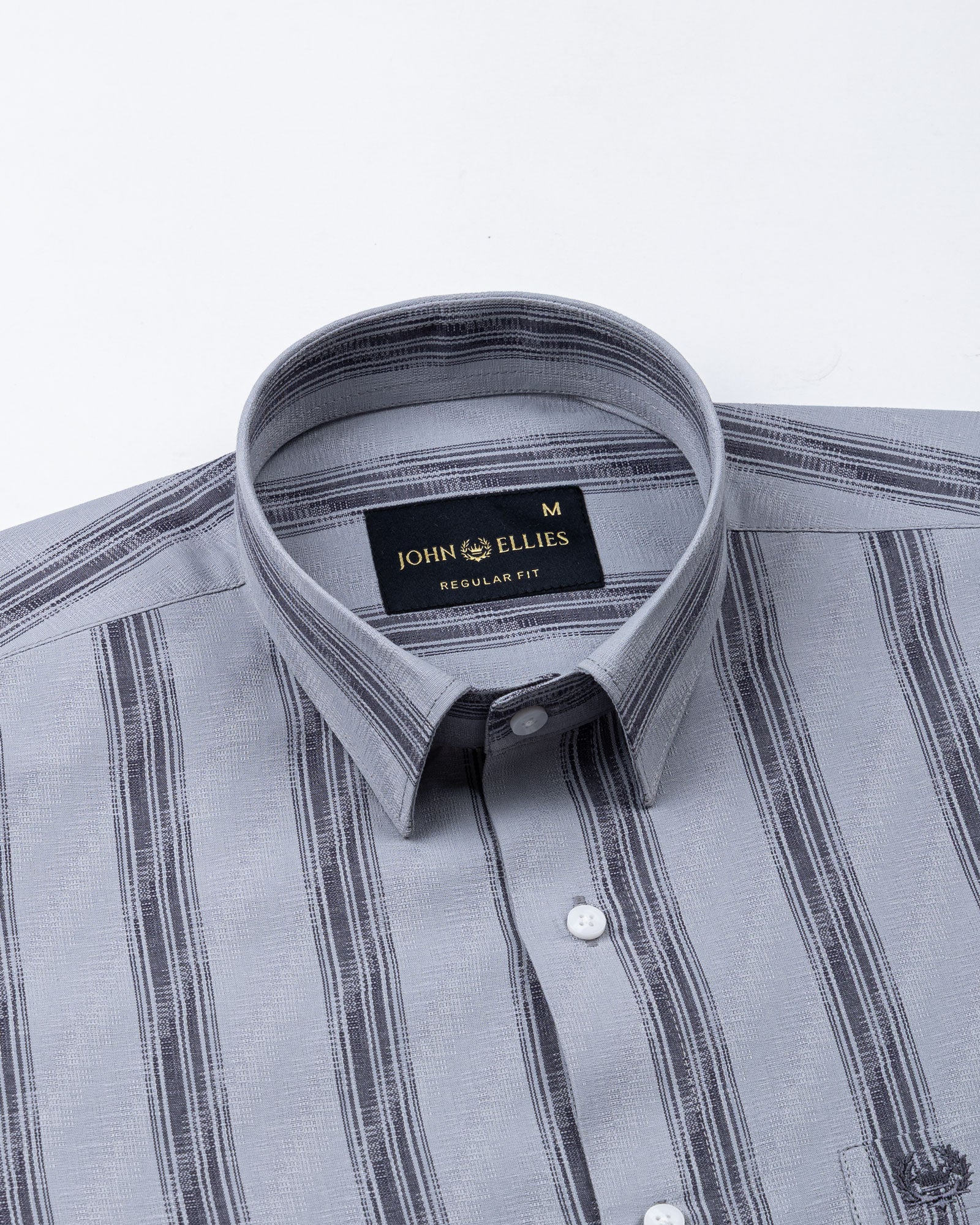 Rownin Grey Cotton Stripes Shirt - John Ellies