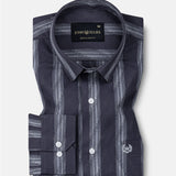 Rownin Charcoal Grey Cotton Stripes Shirt - John Ellies