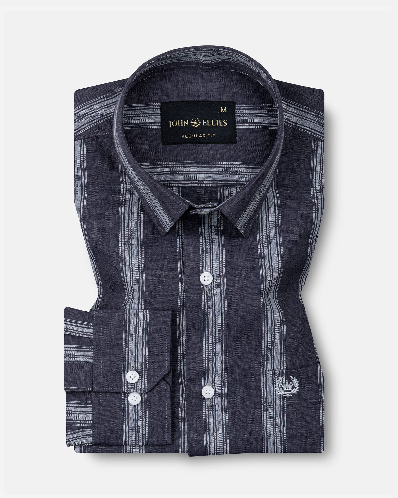 Rownin Charcoal Grey Cotton Stripes Shirt - John Ellies