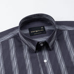 Rownin Charcoal Grey Cotton Stripes Shirt - John Ellies
