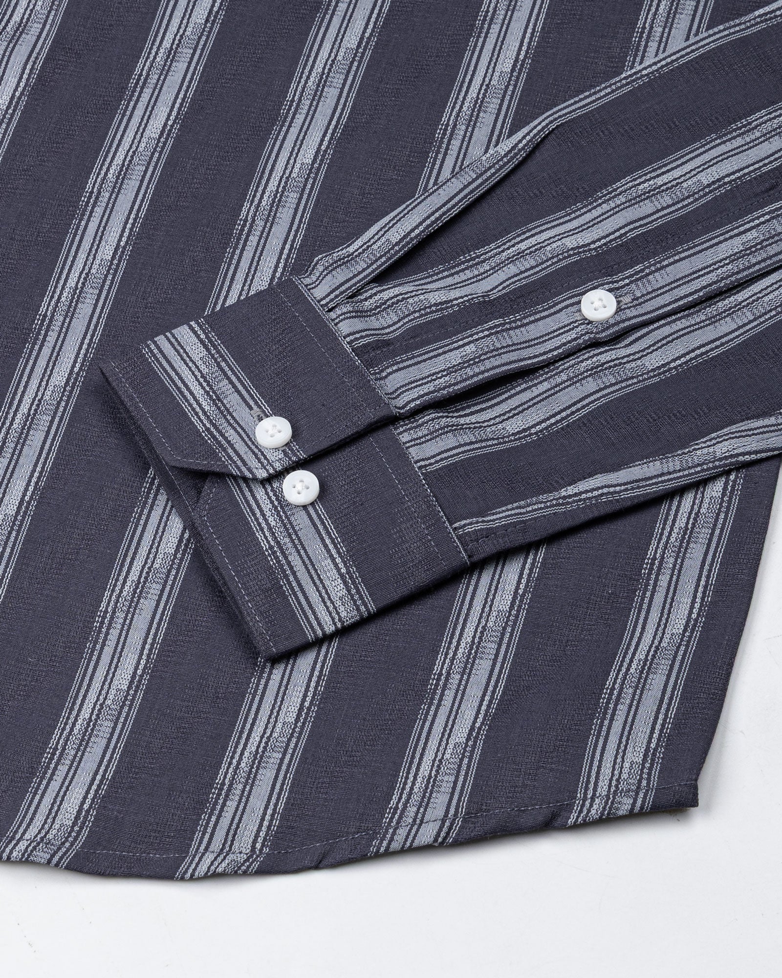 Rownin Charcoal Grey Cotton Stripes Shirt - John Ellies