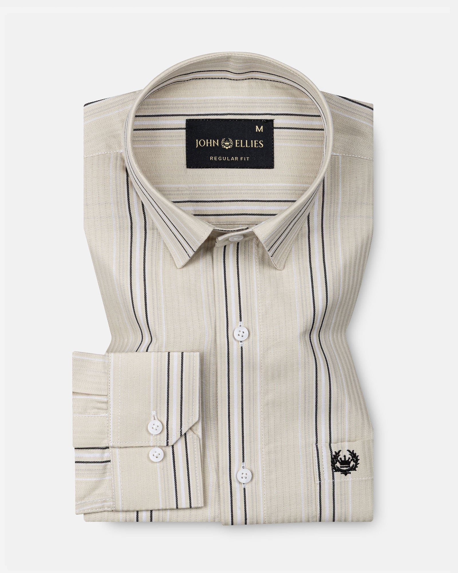 Rownin Beige Cotton Stripes Shirt - John Ellies