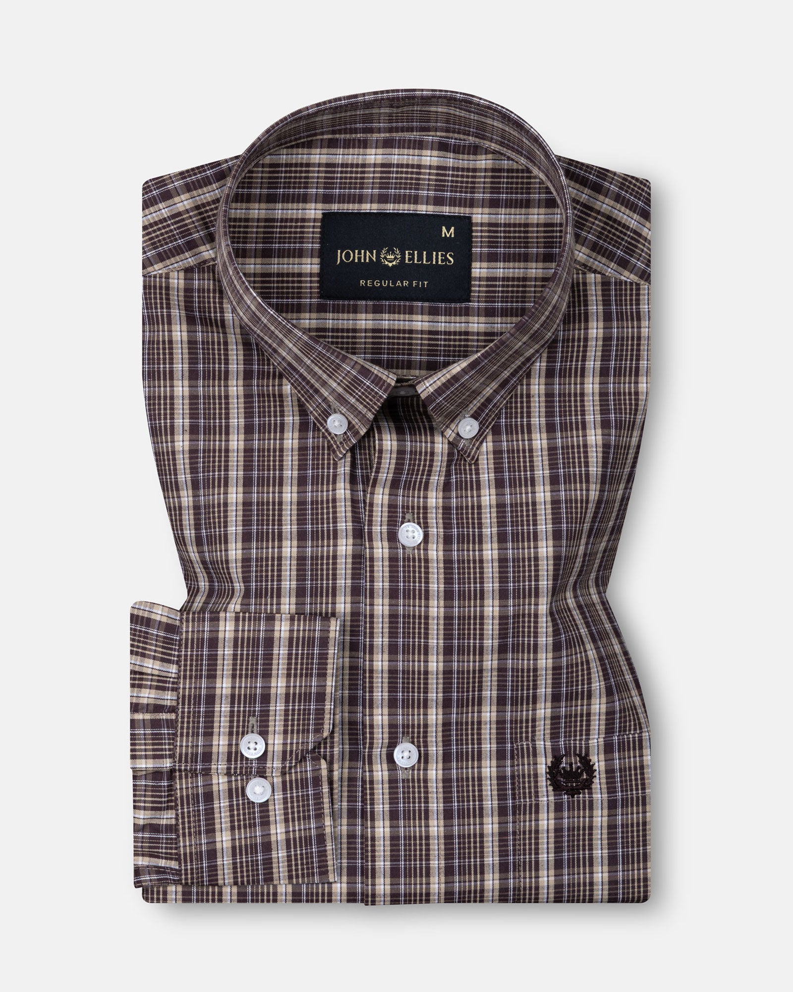 Aethar Brown Check Button Down Cotton Shirt - John Ellies