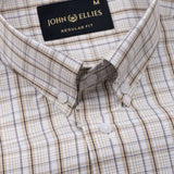 Aethar Beige Check Button Down Cotton Shirt - John Ellies