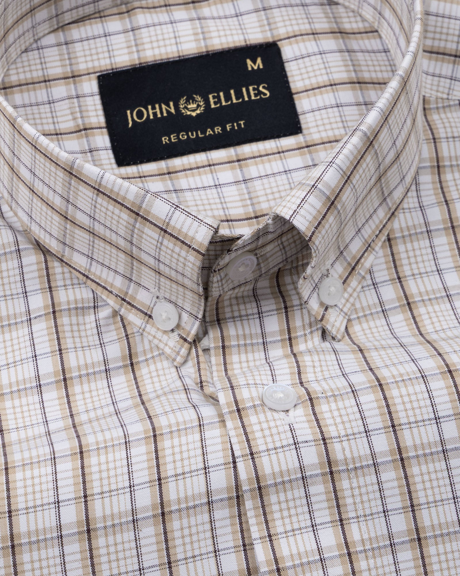 Aethar Beige Check Button Down Cotton Shirt - John Ellies
