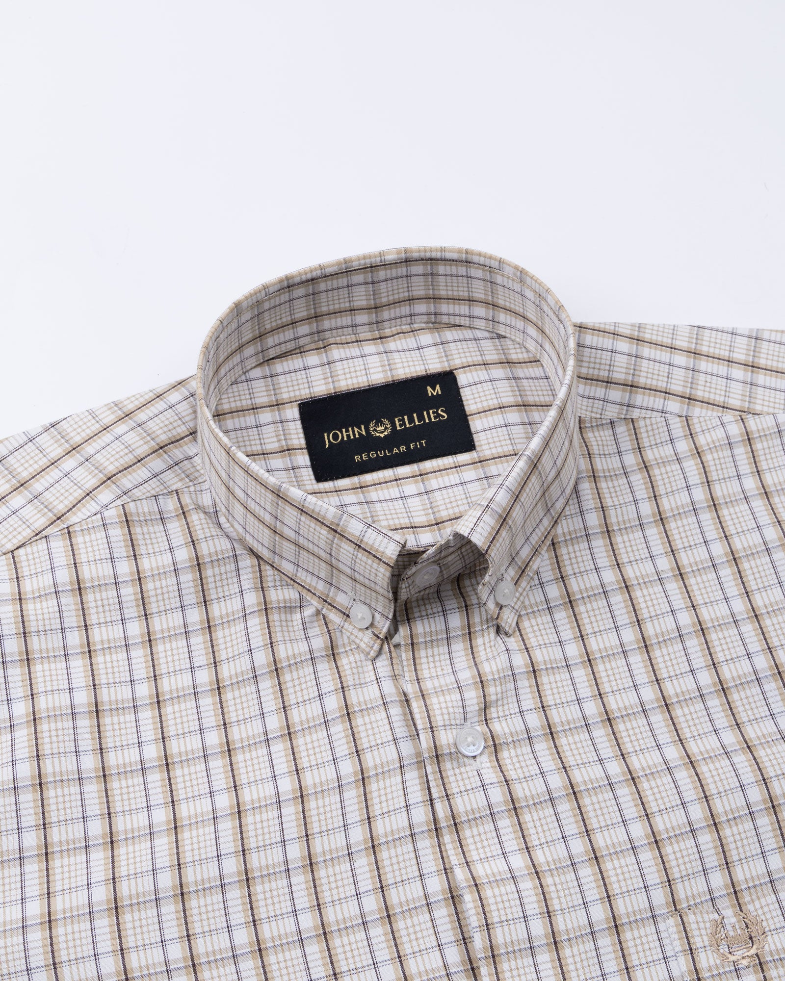 Aethar Beige Check Button Down Cotton Shirt - John Ellies