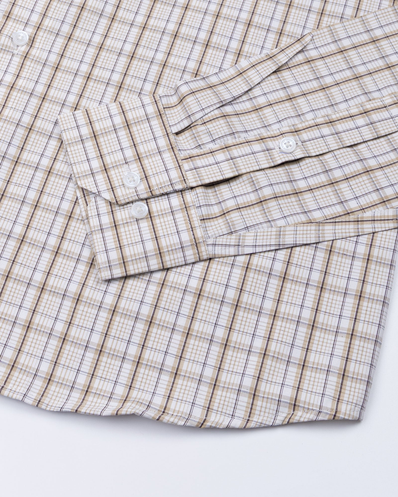 Aethar Beige Check Button Down Cotton Shirt - John Ellies