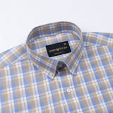 Aethar Blue Check Button Down Cotton Shirt - John Ellies
