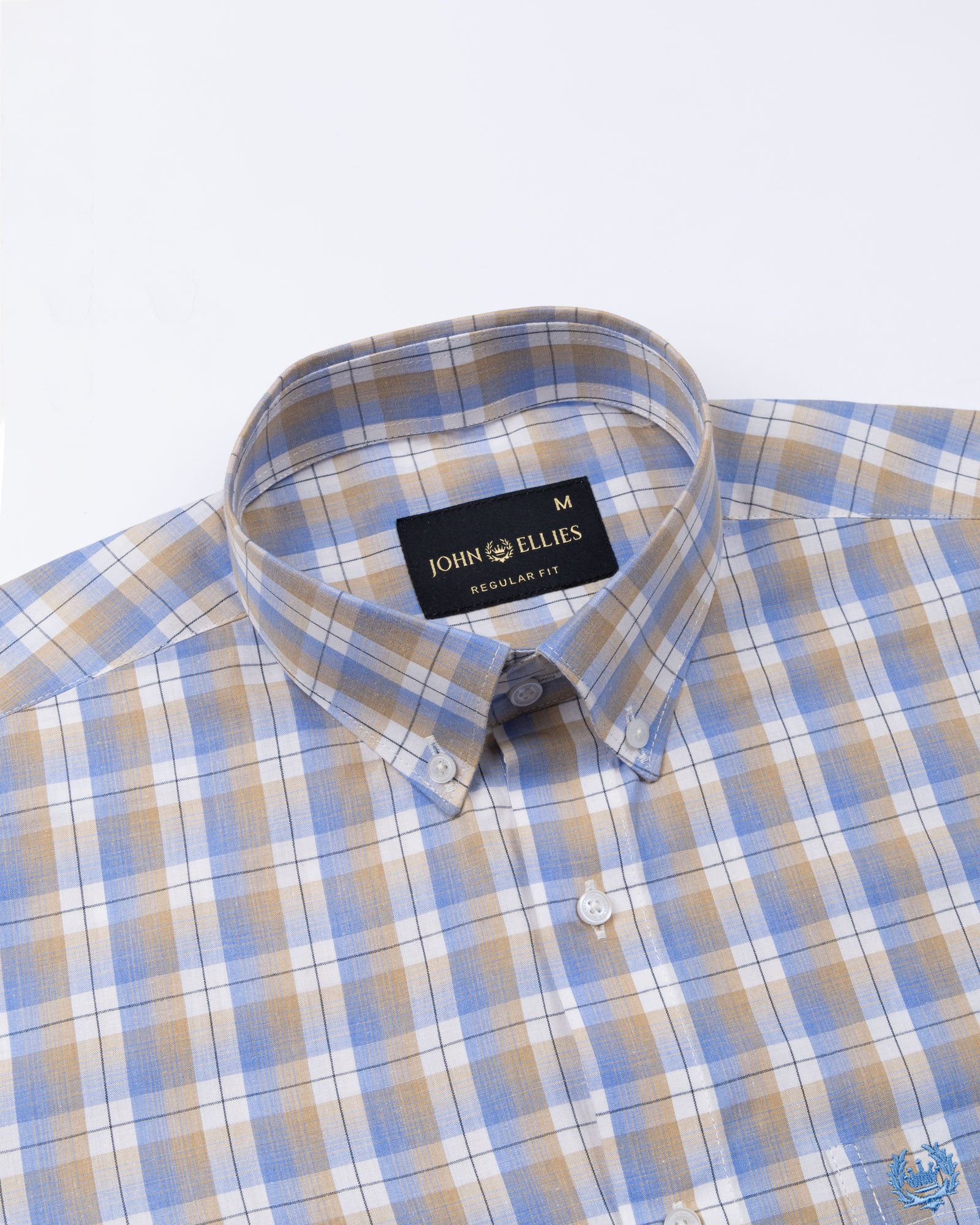 Aethar Blue Check Button Down Cotton Shirt - John Ellies