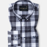 Aethar Charcoal Grey Check Button Down Cotton Shirt - John Ellies