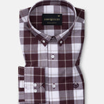 Aethar Maroon Check Button Down Cotton Shirt - John Ellies
