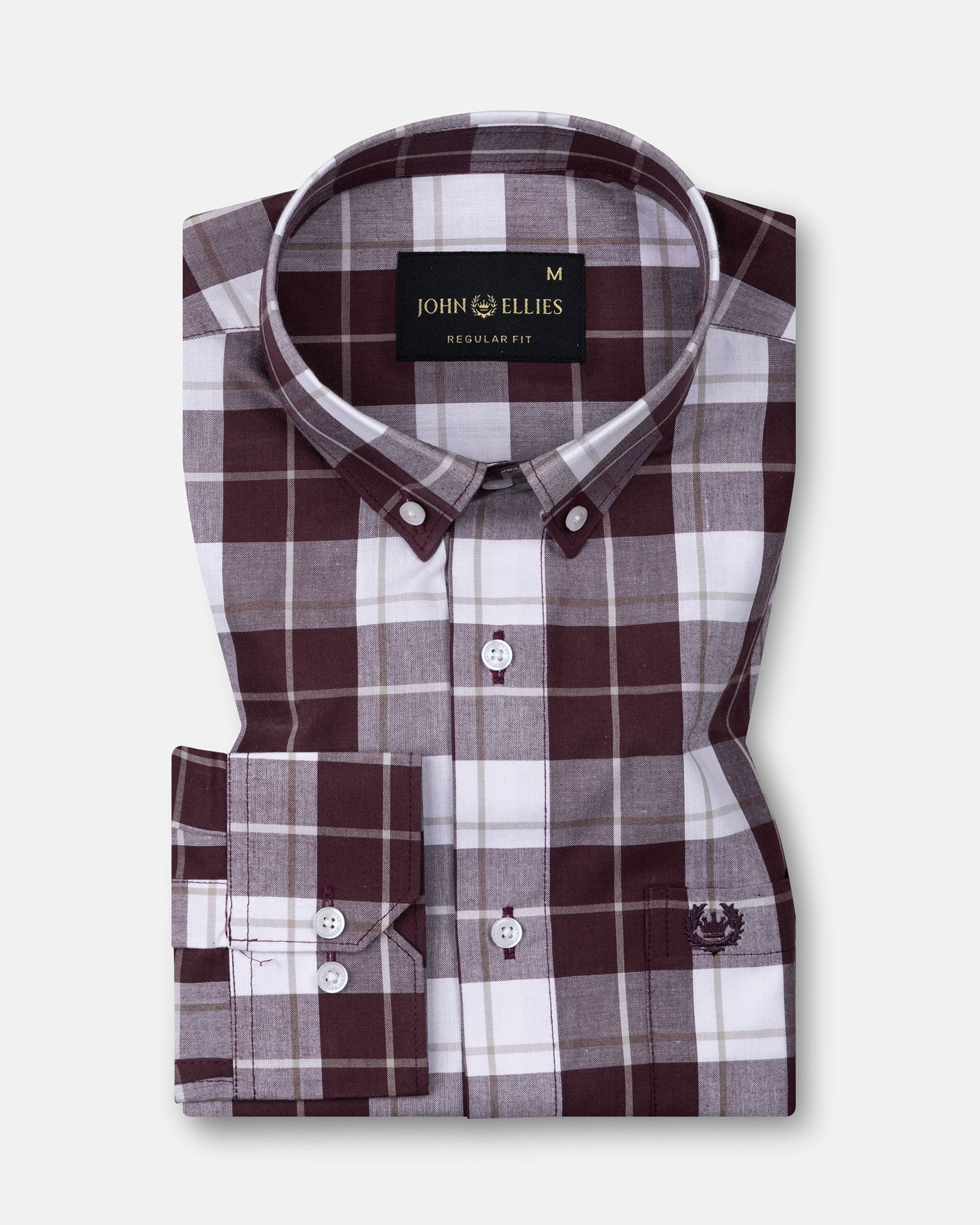 Aethar Maroon Check Button Down Cotton Shirt - John Ellies