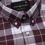 Aethar Maroon Check Button Down Cotton Shirt - John Ellies