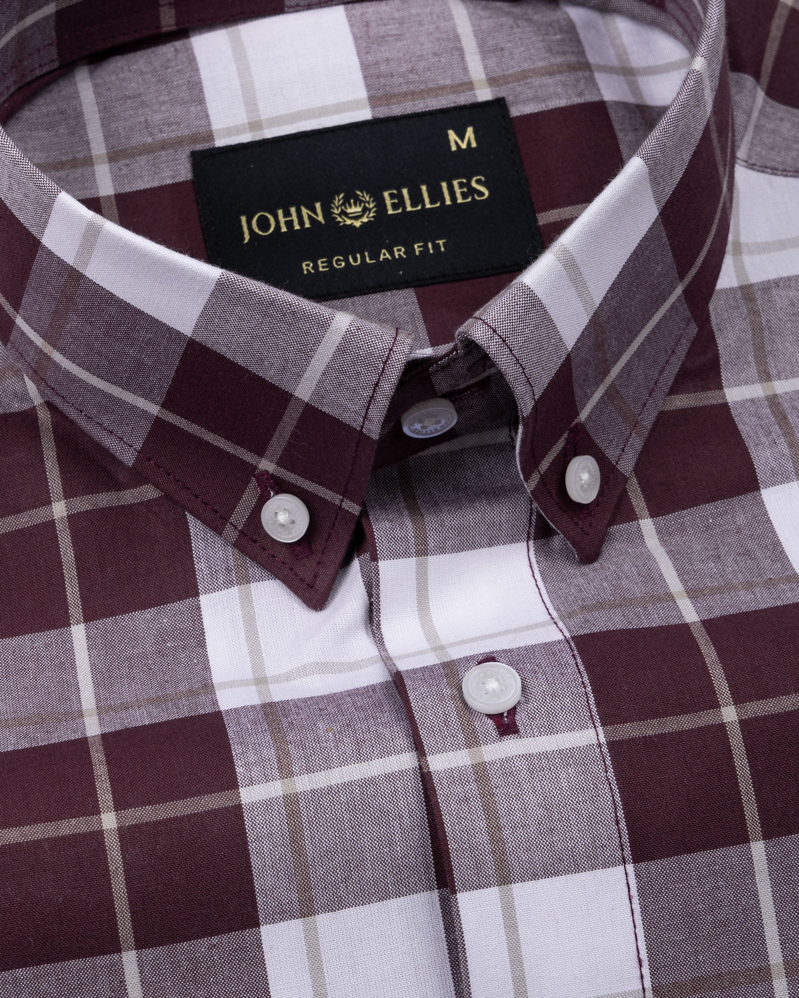Aethar Maroon Check Button Down Cotton Shirt - John Ellies