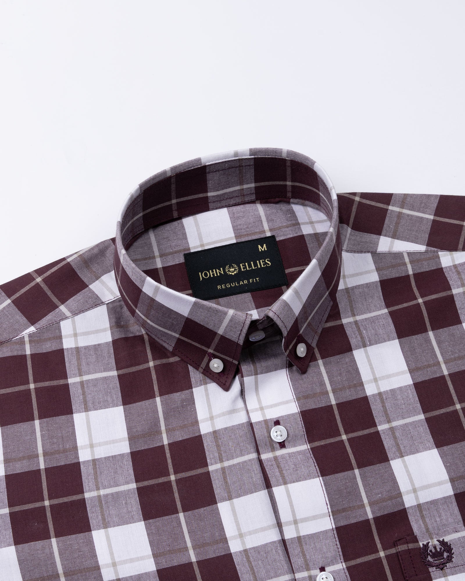 Aethar Maroon Check Button Down Cotton Shirt - John Ellies