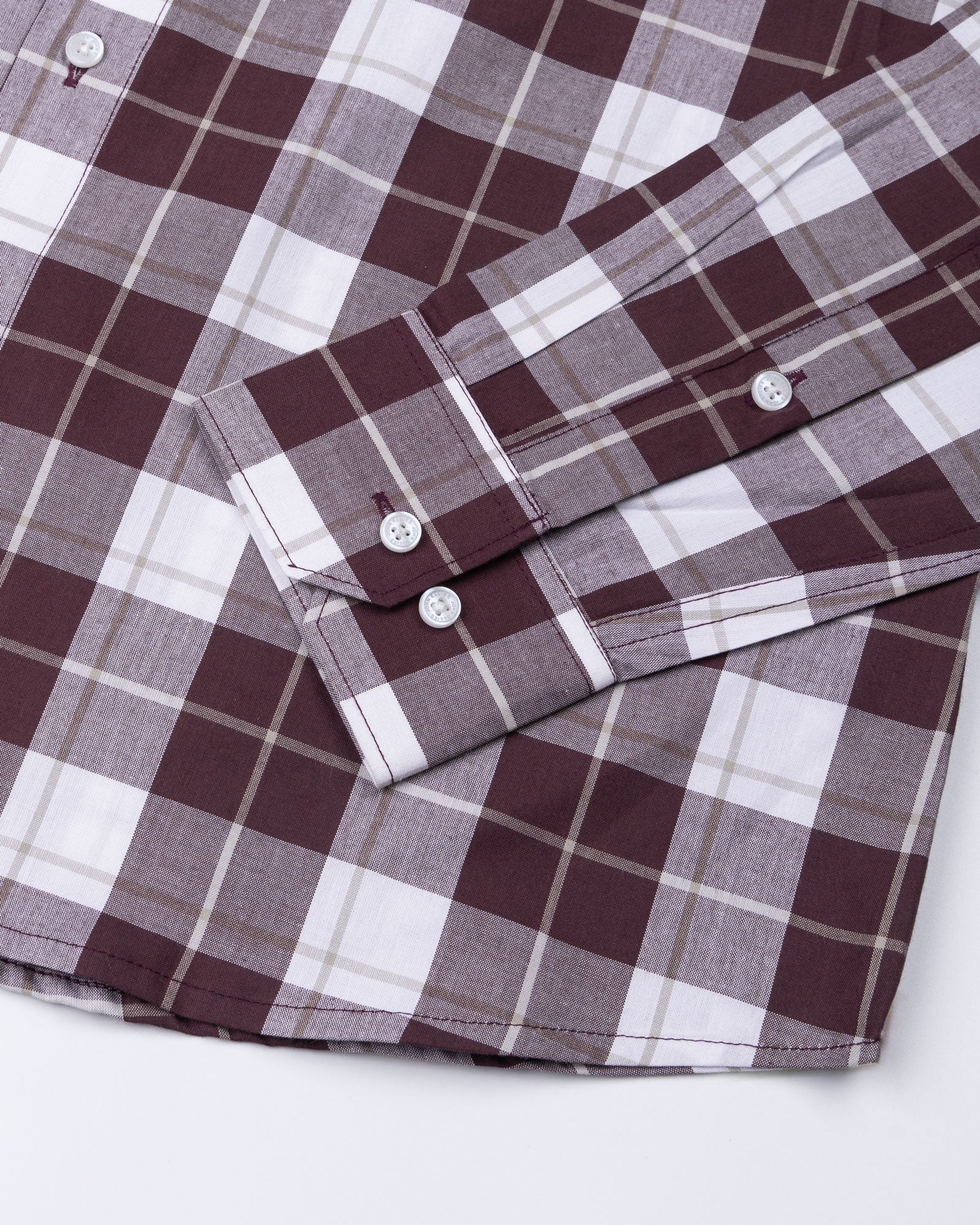Aethar Maroon Check Button Down Cotton Shirt - John Ellies