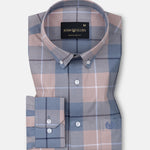 Aethar Steel Blue Check Button Down Cotton Shirt - John Ellies