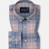Aethar Steel Blue Check Button Down Cotton Shirt - John Ellies