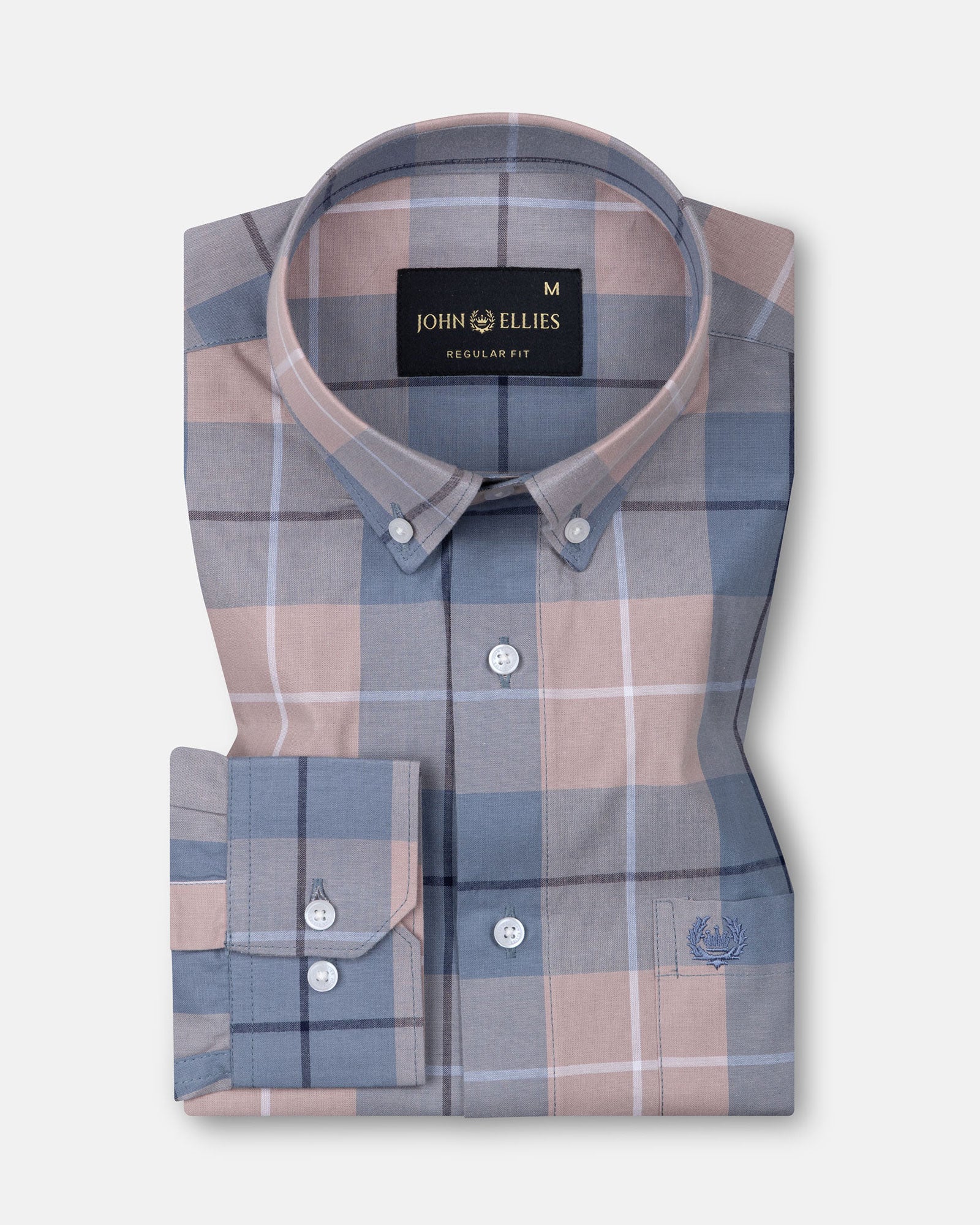 Aethar Steel Blue Check Button Down Cotton Shirt - John Ellies
