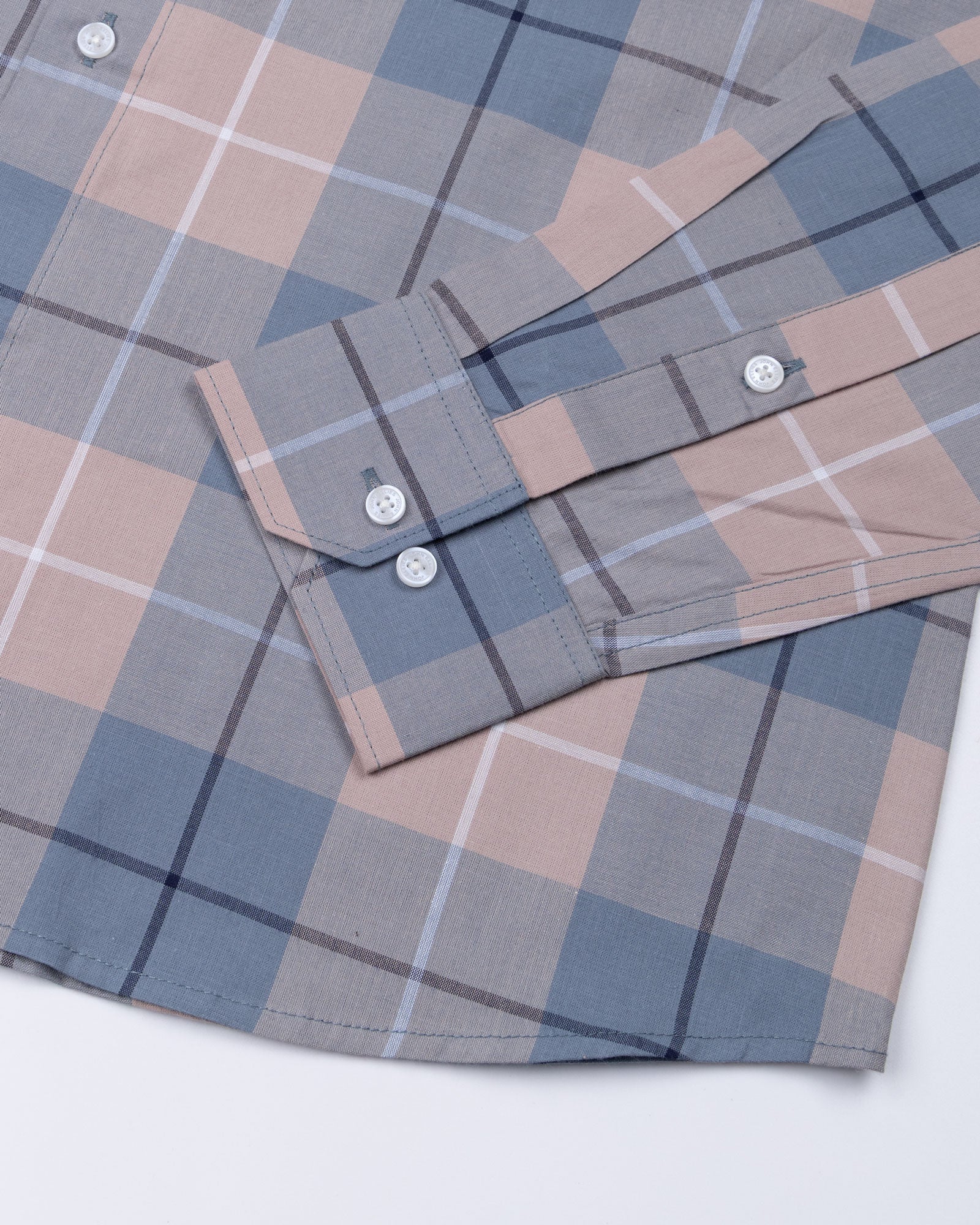 Aethar Steel Blue Check Button Down Cotton Shirt - John Ellies