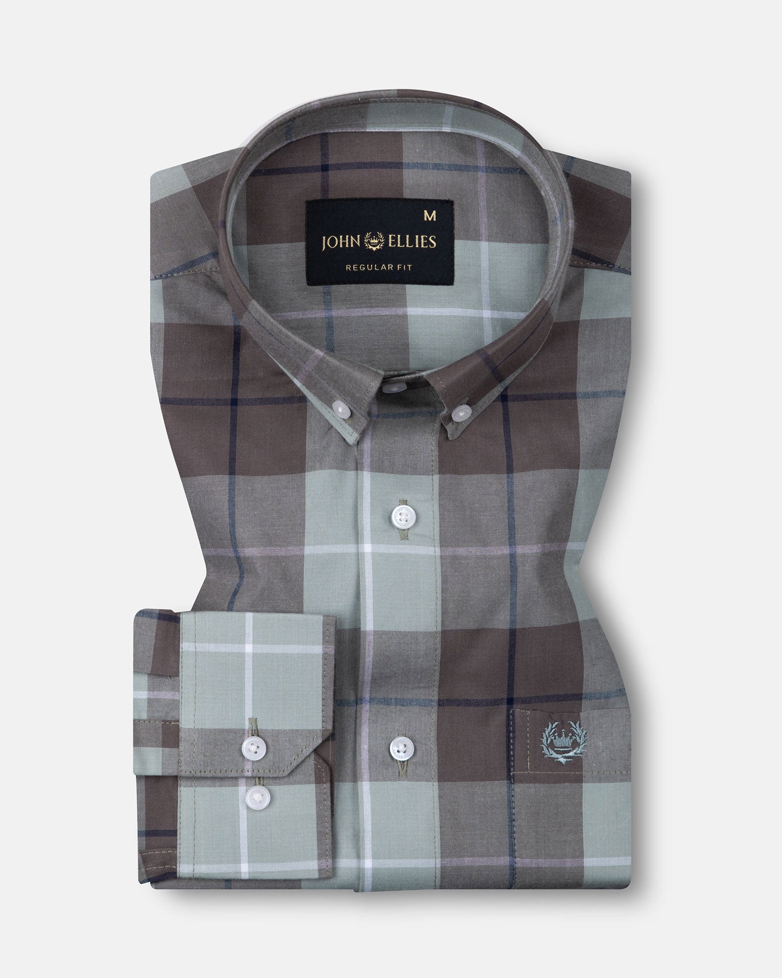 Aethar Olive Check Button Down Cotton Shirt - John Ellies