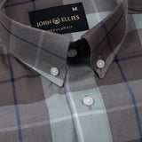 Aethar Olive Check Button Down Cotton Shirt - John Ellies
