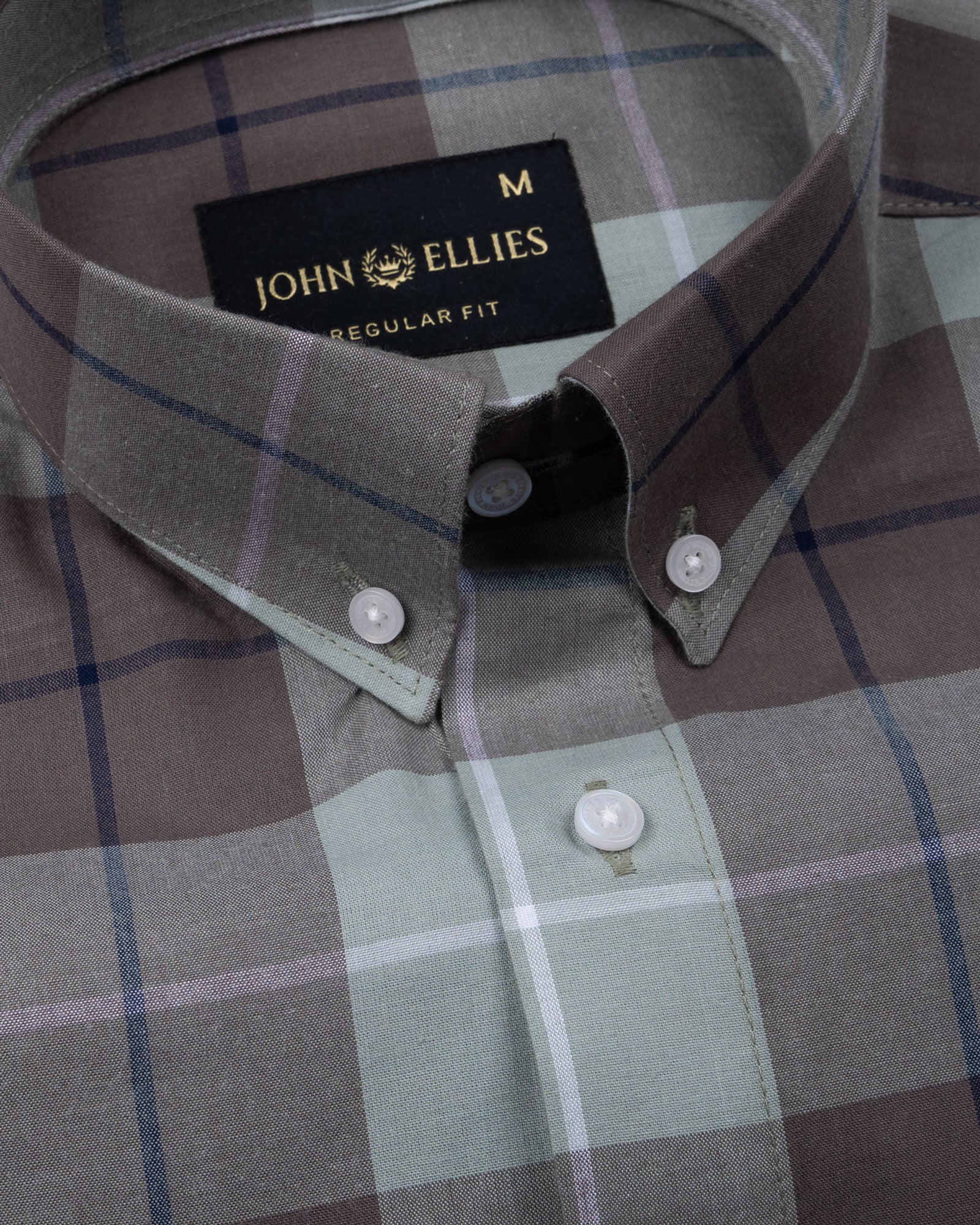 Aethar Olive Check Button Down Cotton Shirt - John Ellies