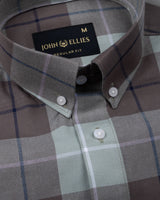 Aethar Olive Check Button Down Cotton Shirt