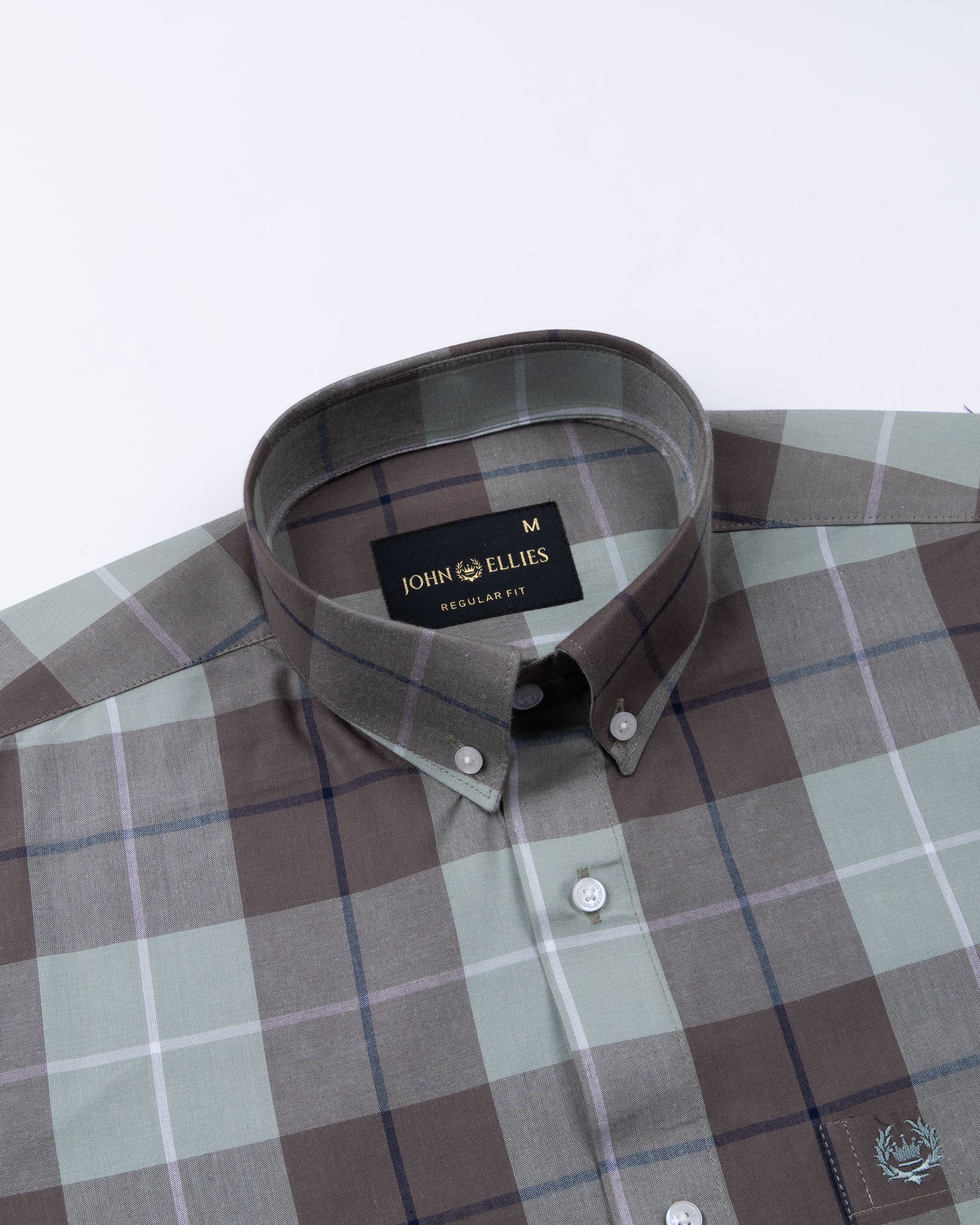 Aethar Olive Check Button Down Cotton Shirt - John Ellies