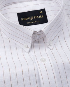 Quack Brown Strips Button Down Linen Shirt - John Ellies