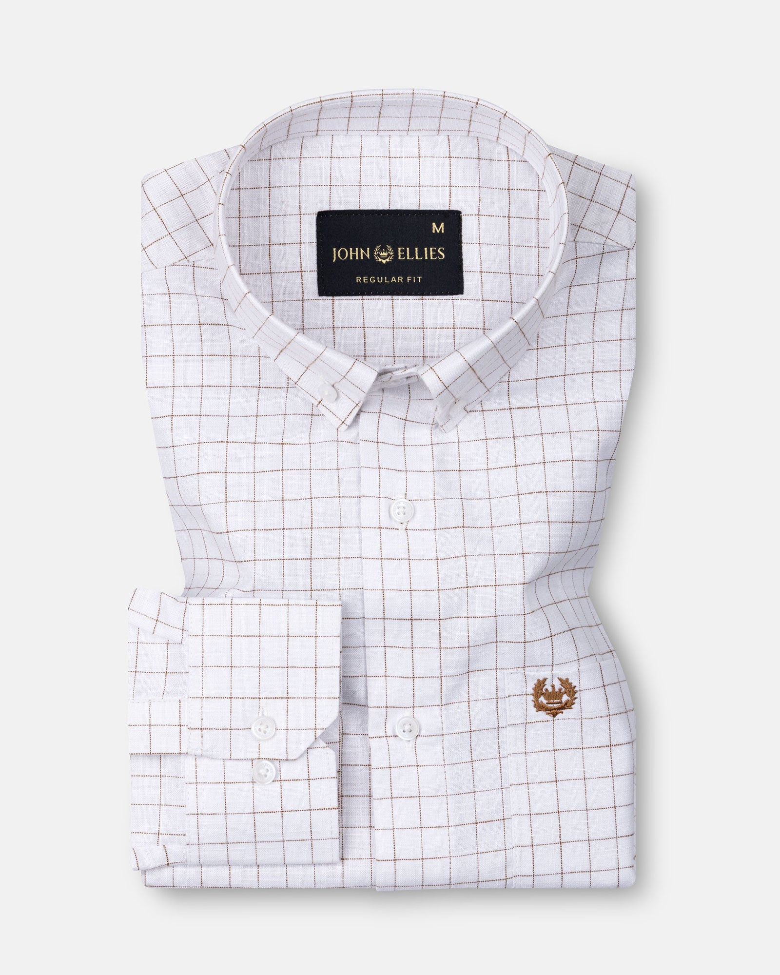 Quack Brown Check Button Down Linen Shirt - John Ellies