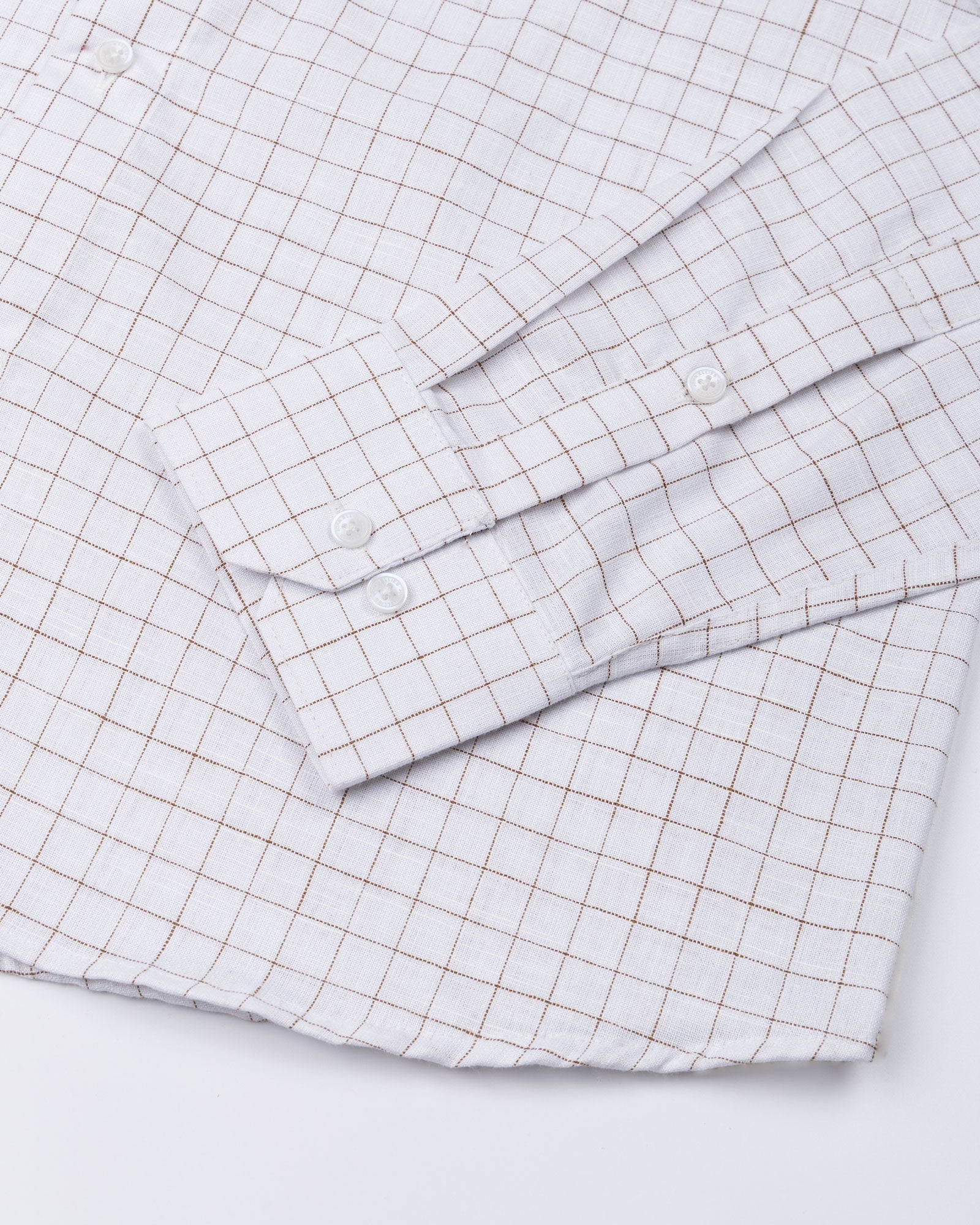 Quack Brown Check Button Down Linen Shirt - John Ellies