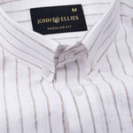 Quack Beige Strips Button Down Linen Shirt - John Ellies
