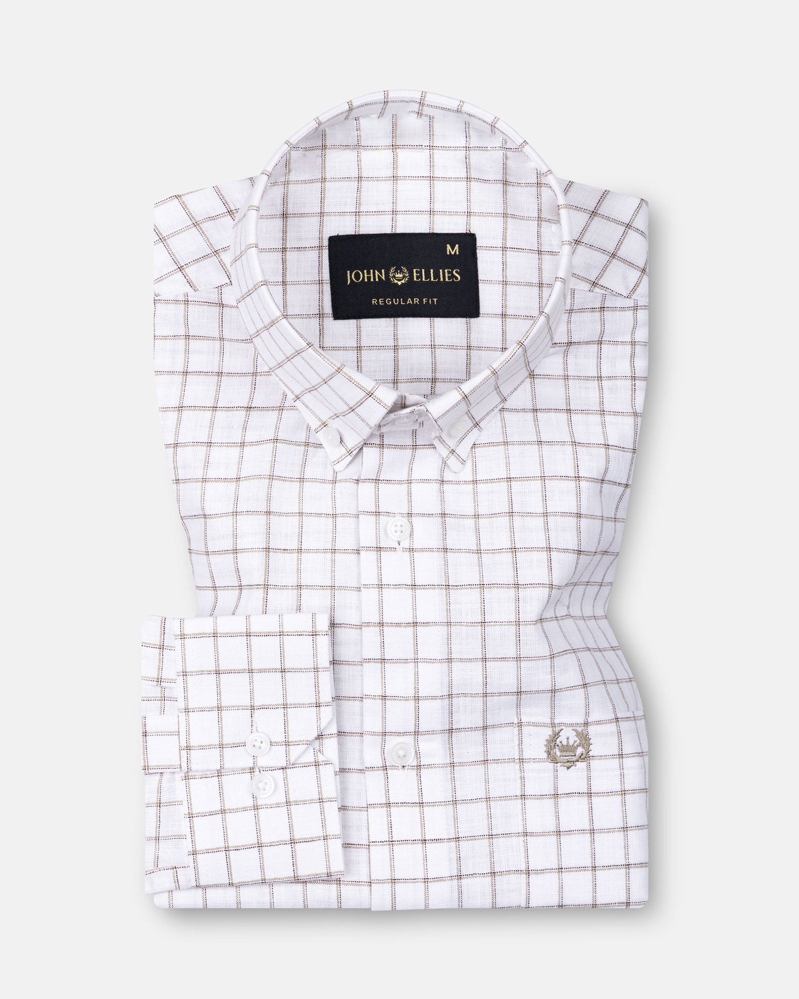 Quack Beige Check Button Down Linen Shirt - John Ellies