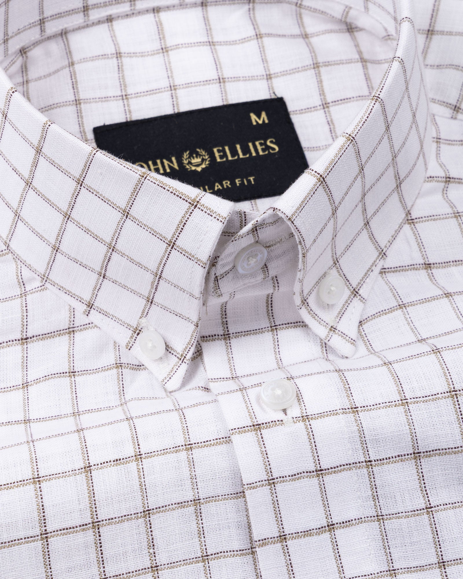 Quack Beige Check Button Down Linen Shirt - John Ellies