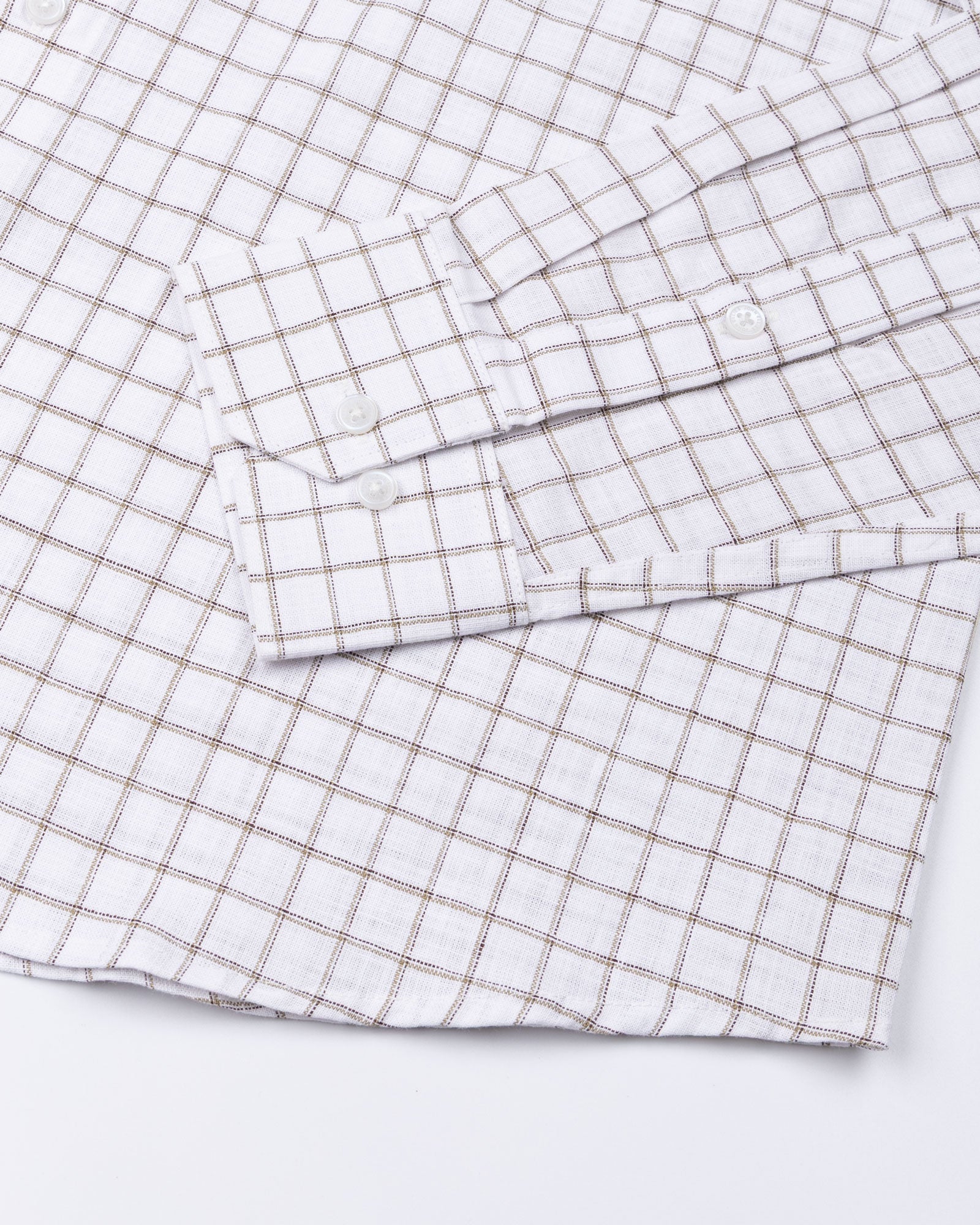 Quack Beige Check Button Down Linen Shirt - John Ellies