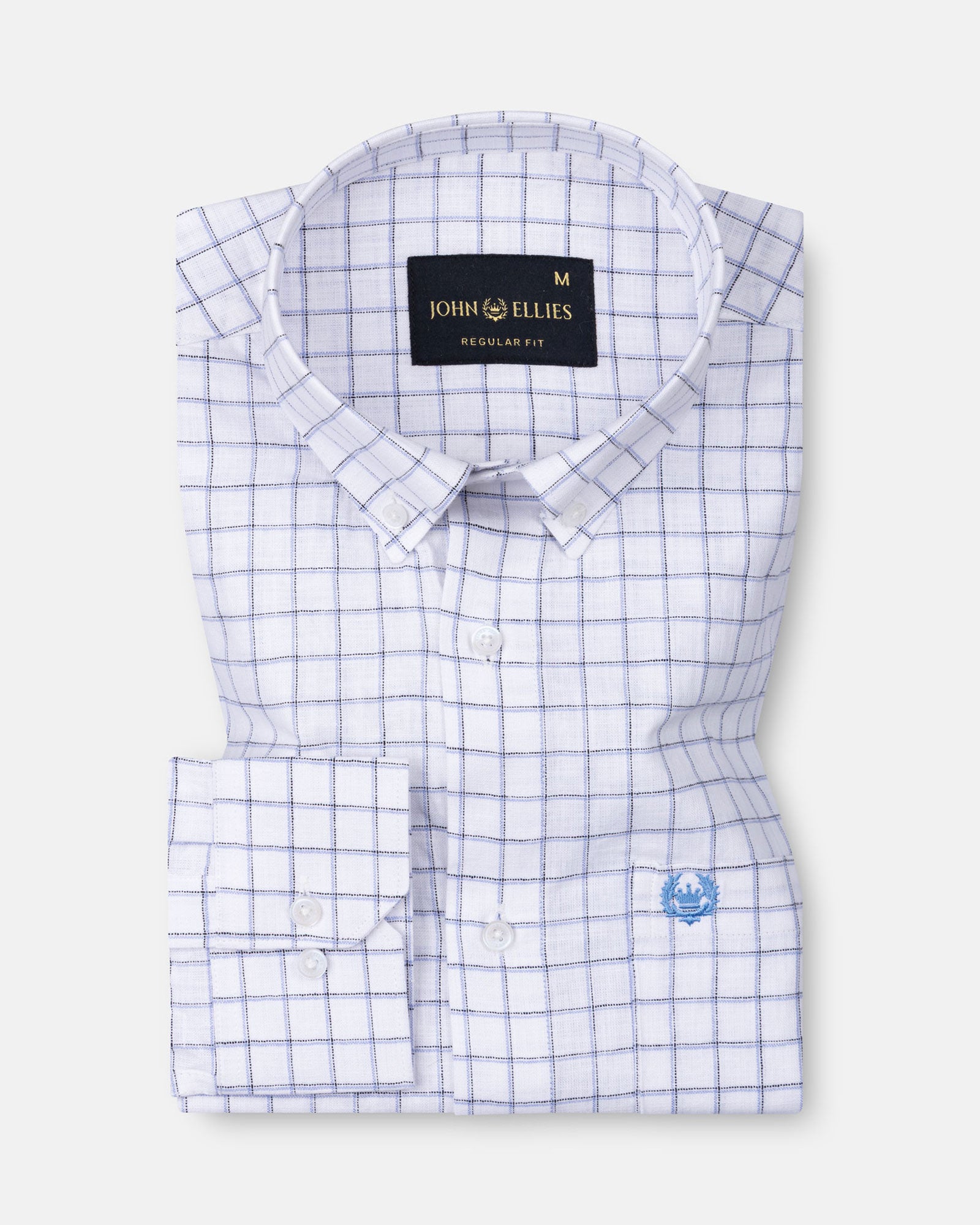 Quack Blue Check Button Down Linen Shirt - John Ellies