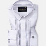 Mocha White Stripe Button Down Oxford Cotton Shirt - John Ellies