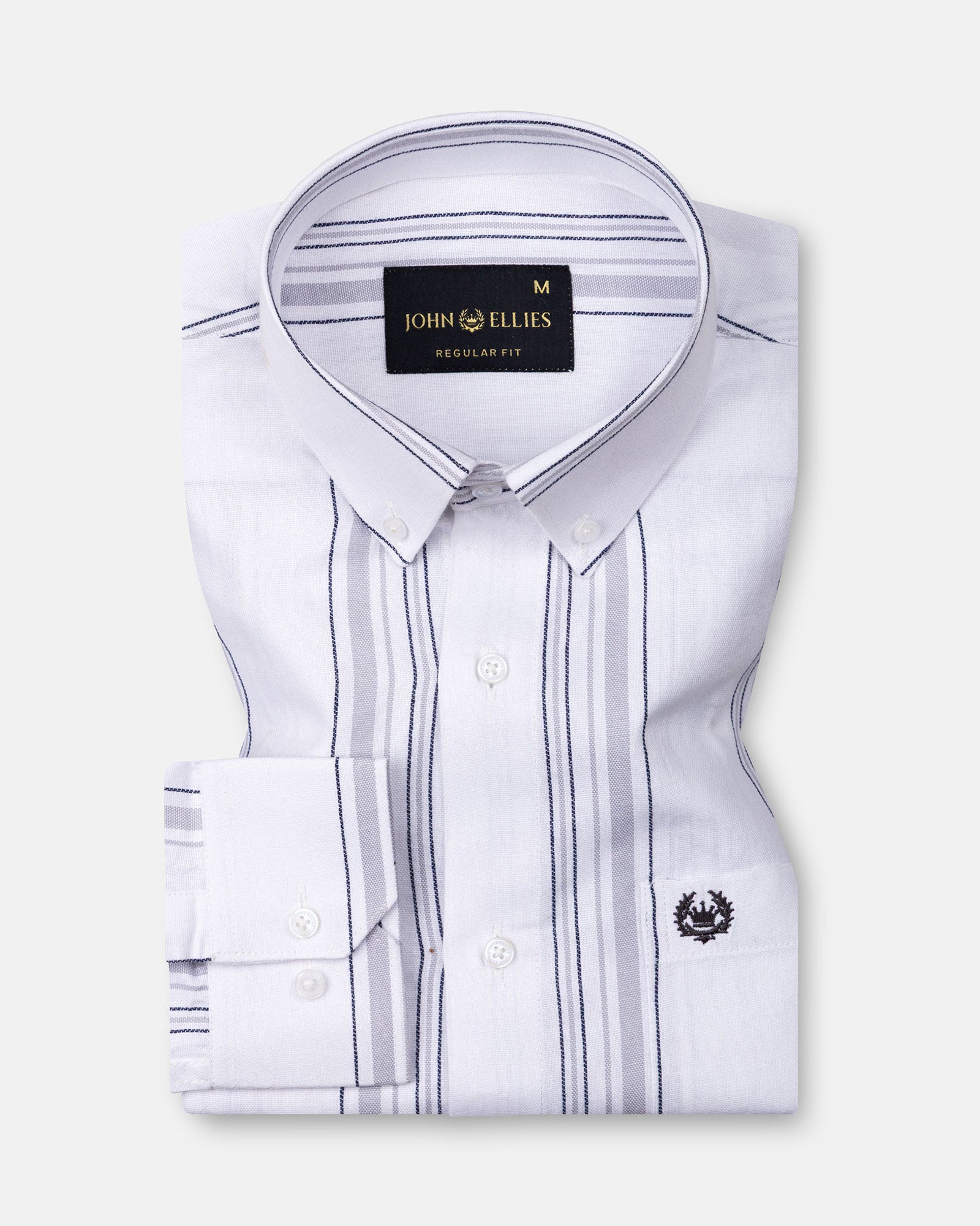 Mocha White Stripe Button Down Oxford Cotton Shirt - John Ellies