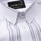 Mocha White Stripe Button Down Oxford Cotton Shirt - John Ellies