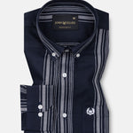 Mocha Navy Blue Stripe Button Down Oxford Cotton Shirt - John Ellies