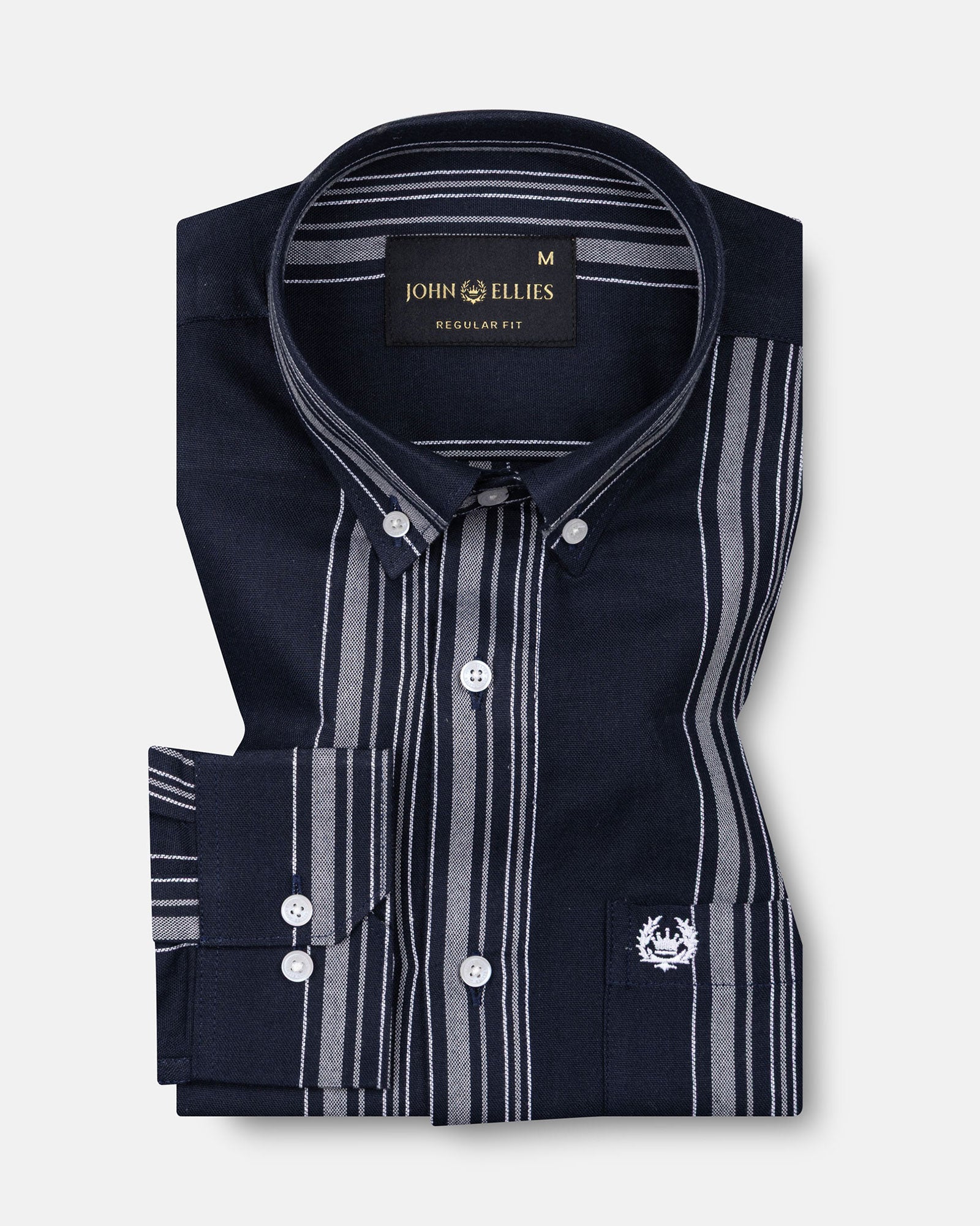 Mocha Navy Blue Stripe Button Down Oxford Cotton Shirt - John Ellies