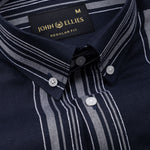 Mocha Navy Blue Stripe Button Down Oxford Cotton Shirt - John Ellies