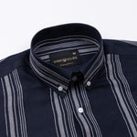 Mocha Navy Blue Stripe Button Down Oxford Cotton Shirt - John Ellies