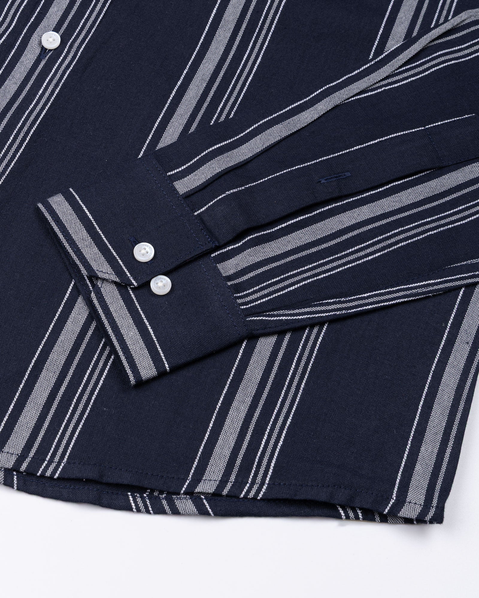 Mocha Navy Blue Stripe Button Down Oxford Cotton Shirt - John Ellies
