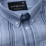 Mocha Grey Stripe Button Down Oxford Cotton Shirt - John Ellies