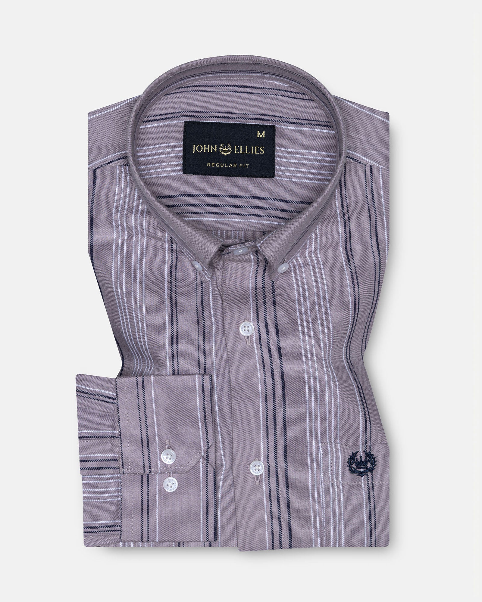 Mocha Pink Stripe Button Down Oxford Cotton Shirt - John Ellies